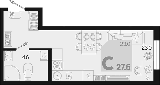 Продается 1-комн. квартира, 27.6 м²
