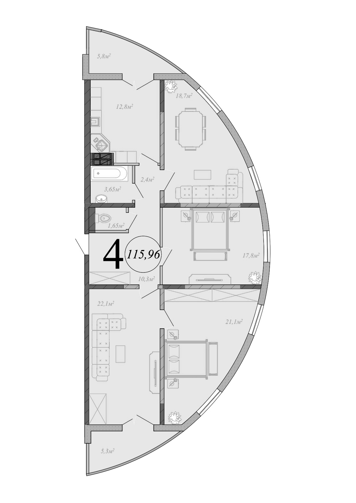 4+ комнаты, 110.41 м², 12/22 этаж, ЖК «Радонеж»