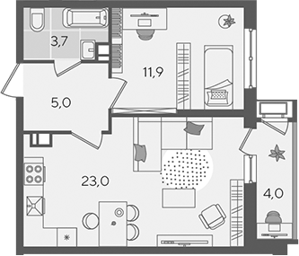 2-комн., 43.6 м², 4/24 этаж, ЖК «Рекорд»