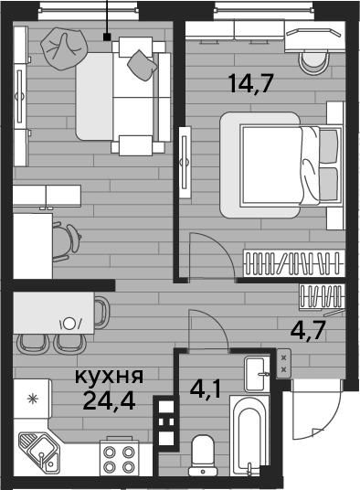 1-комн., 47.9 м², 4/16 этаж, ЖК «DОГМА ПАРК»