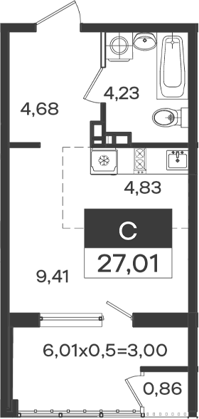 Студия, 23.15 м², 4/18 этаж, ЖК «Образцово»