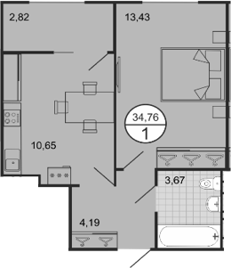1-комн., 31.94 м², 4/9 этаж, ЖК «Событие»