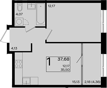 2-комн., 35.5 м², 9/9 этаж, ЖК «Патрики»