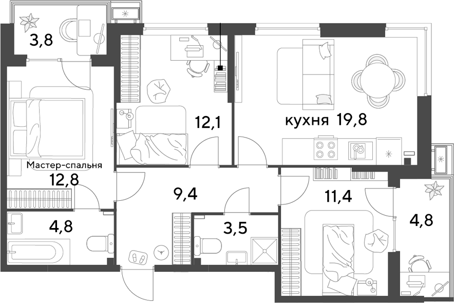 Продается 4-комн. квартира, 73.8 м²