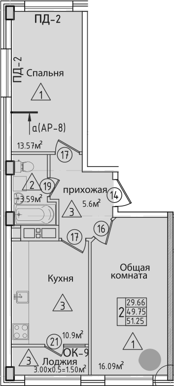 2-комн. Курганная