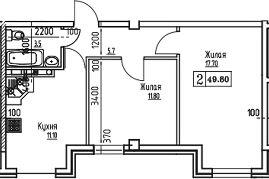 2-комн., 49.76 м², 9/9 этаж, ЖК «Южная звезда»