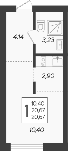 Студия, 20.67 м², 2/19 этаж, ЖК «Кислород»