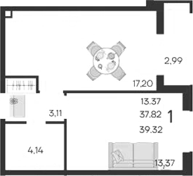 1-комн., 37.82 м², 2/18 этаж, ЖК «Дом 101»