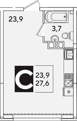 Студия, 27.6 м², 5/16 этаж, ЖК «Самолет»