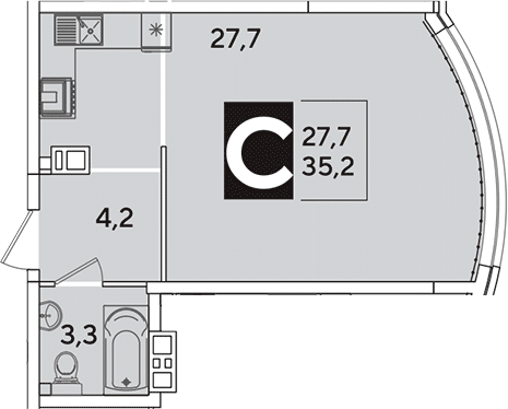 Студия, 35.2 м², 4/16 этаж, ЖК «Самолет»