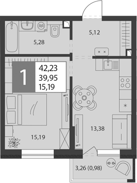 1-комн., 38.97 м², 2/9 этаж, ЖК «К24»