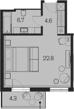 Студия, 34.1 м², 4/4 этаж, ЖК «Benefit Sky Breeze Sochi»