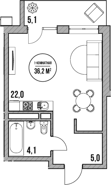 Студия, 31.1 м², 3/5 этаж, ЖК «МореТут»