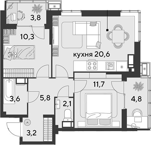 Продается 3-комн. квартира, 57.3 м²