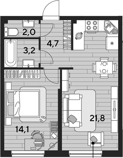 Продается 1-комн. квартира, 45.8 м²