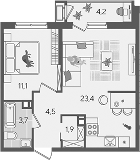 2-комн., 44.6 м², 10/24 этаж, ЖК «Рекорд»