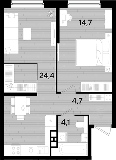 1-комн., 47.9 м², 8/16 этаж, ЖК «DОГМА ПАРК»