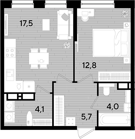 Продается 1-комн. квартира, 44.1 м²