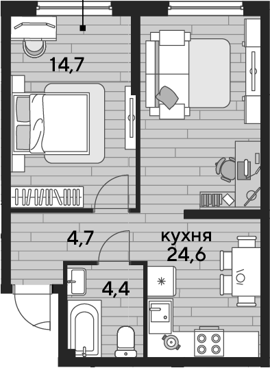 1-комн., 48.4 м², 2/16 этаж, ЖК «DОГМА ПАРК»