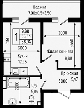 1-комн., 33.44 м², 4/9 этаж, ЖК «Ботаника Хиллс»
