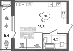 Студия, 27.5 м², 2/24 этаж, ЖК «Рекорд»