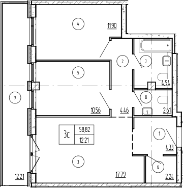 Продается 2-комн. квартира, 58.82 м²