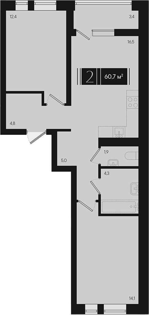 2-комн., 59 м², 4/9 этаж, ЖК «Эрмитаж»