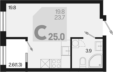 Студия, 23.7 м², 2/18 этаж, ЖК «Первое место»