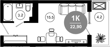 Студия, 18.7 м², 6/10 этаж, ЖК «Гостиничный комплекс GREENMONT»