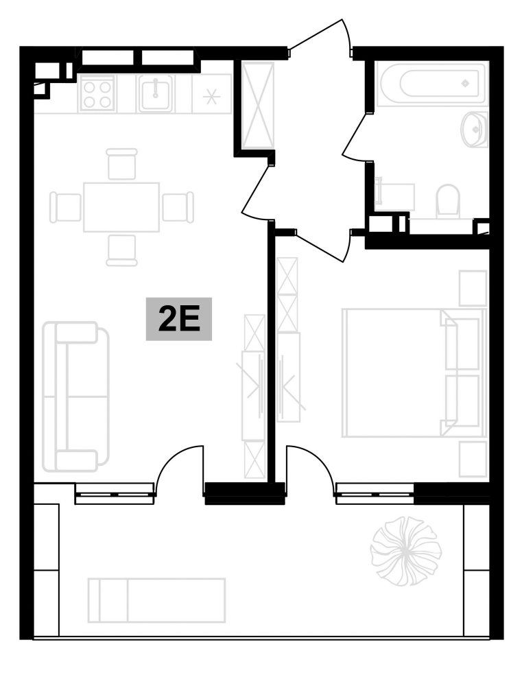 2-комн., 42.19 м², 1/7 этаж, ЖК «Клубная резиденция Европа»