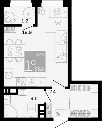 Студия, 31.8 м², 8/9 этаж, ЖК «Хозяин Морей»