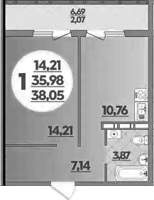 1-комн., 35.98 м², 5/16 этаж, ЖК «Восточный. Квартал №6»