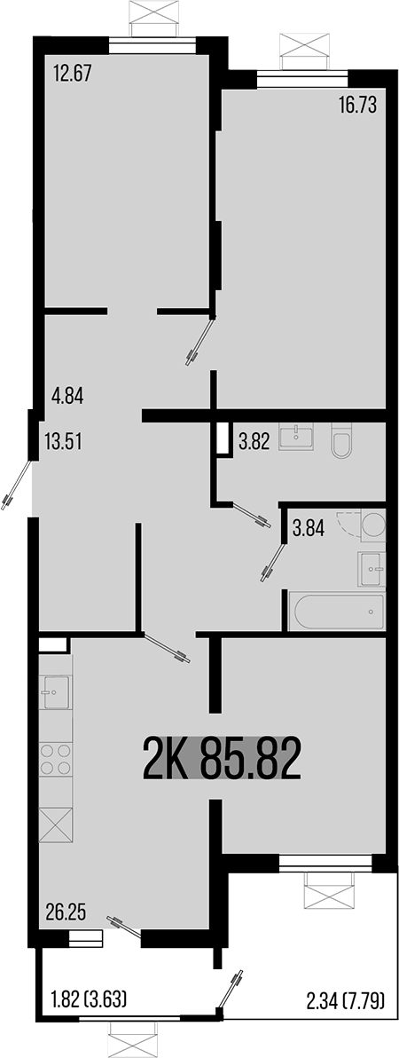 3-комн., 82.66 м², 1/8 этаж, ЖК «Цветной бульвар»