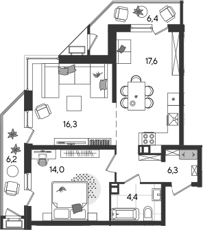 3-комн., 58.6 м², 5/24 этаж, ЖК «Рекорд»