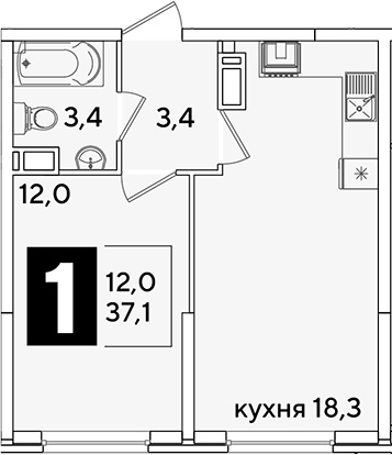 Продается 2-комн. квартира, 37.1 м²