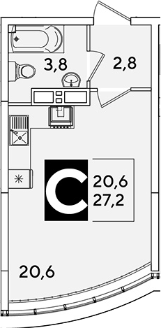 Студия, 27.2 м², 16/16 этаж, ЖК «Самолет»