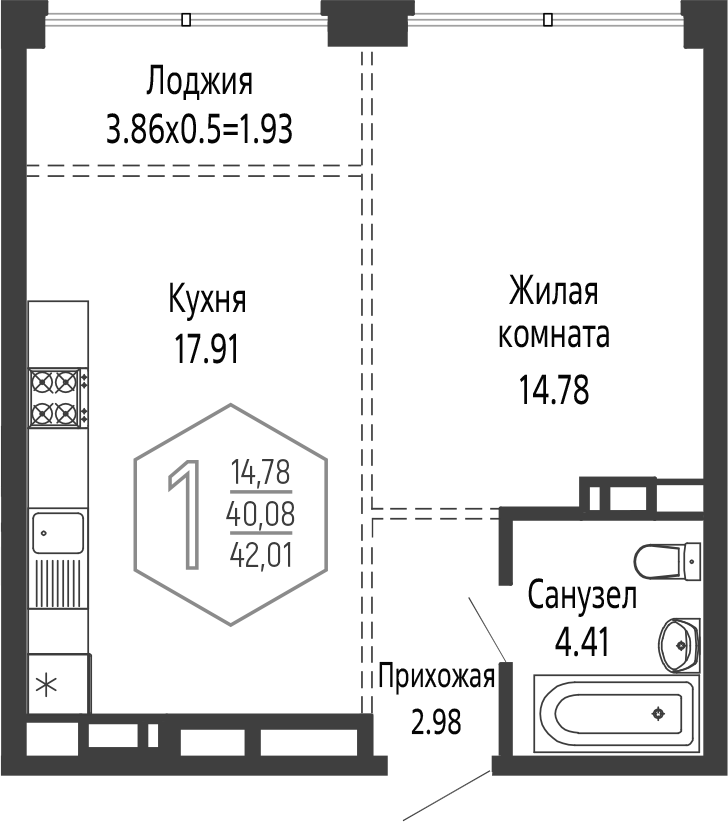Продается 1-комн. квартира, 40.08 м²