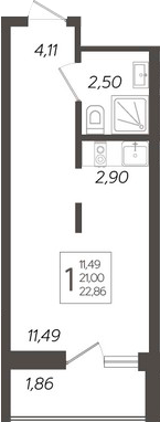 Студия, 21 м², 4/19 этаж, ЖК «Кислород»