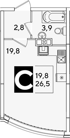 Студия, 26.5 м², 4/16 этаж, ЖК «Самолет»