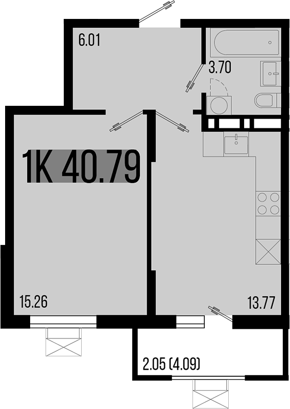 1-комн., 38.74 м², 4/8 этаж, ЖК «Цветной бульвар»