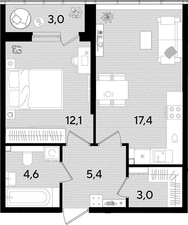 Продается 1-комн. квартира, 42.5 м²