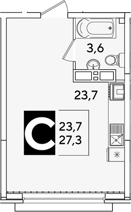 Студия, 27.3 м², 15/16 этаж, ЖК «Самолет»