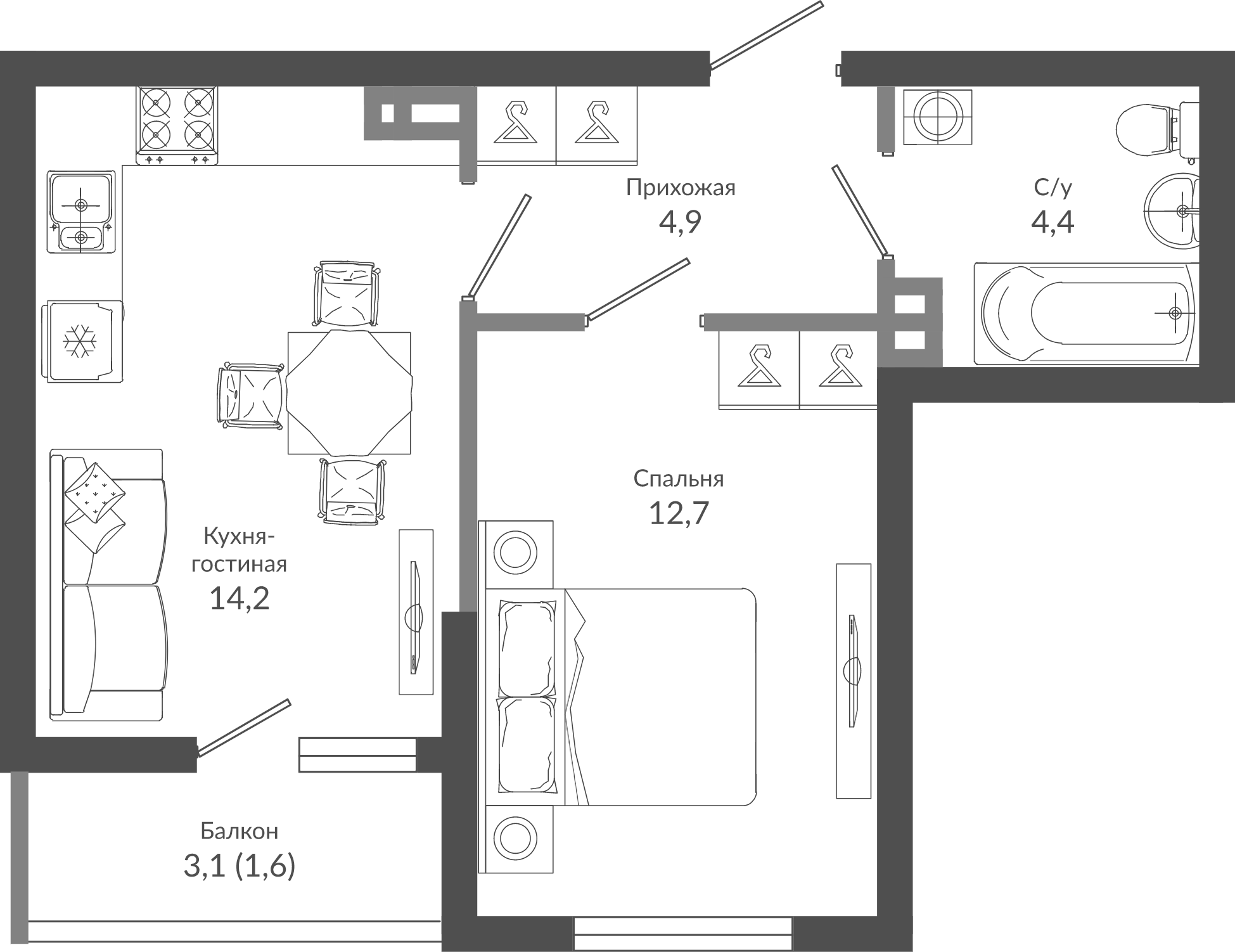 1-комн., 36.2 м², 2/12 этаж, ЖК «Флора»