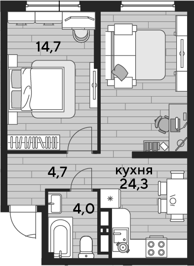 1-комн., 47.7 м², 14/16 этаж, ЖК «DОГМА ПАРК»