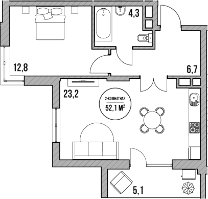 2-комн., 47 м², 2/5 этаж, ЖК «МореТут»