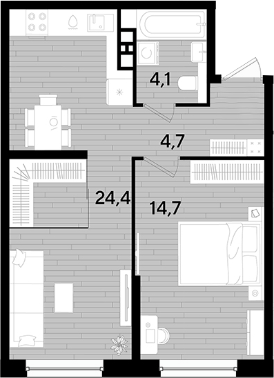 1-комн., 47.9 м², 3/16 этаж, ЖК «DОГМА ПАРК»