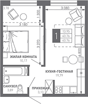 Продается 1-комн. квартира, 42.1 м²
