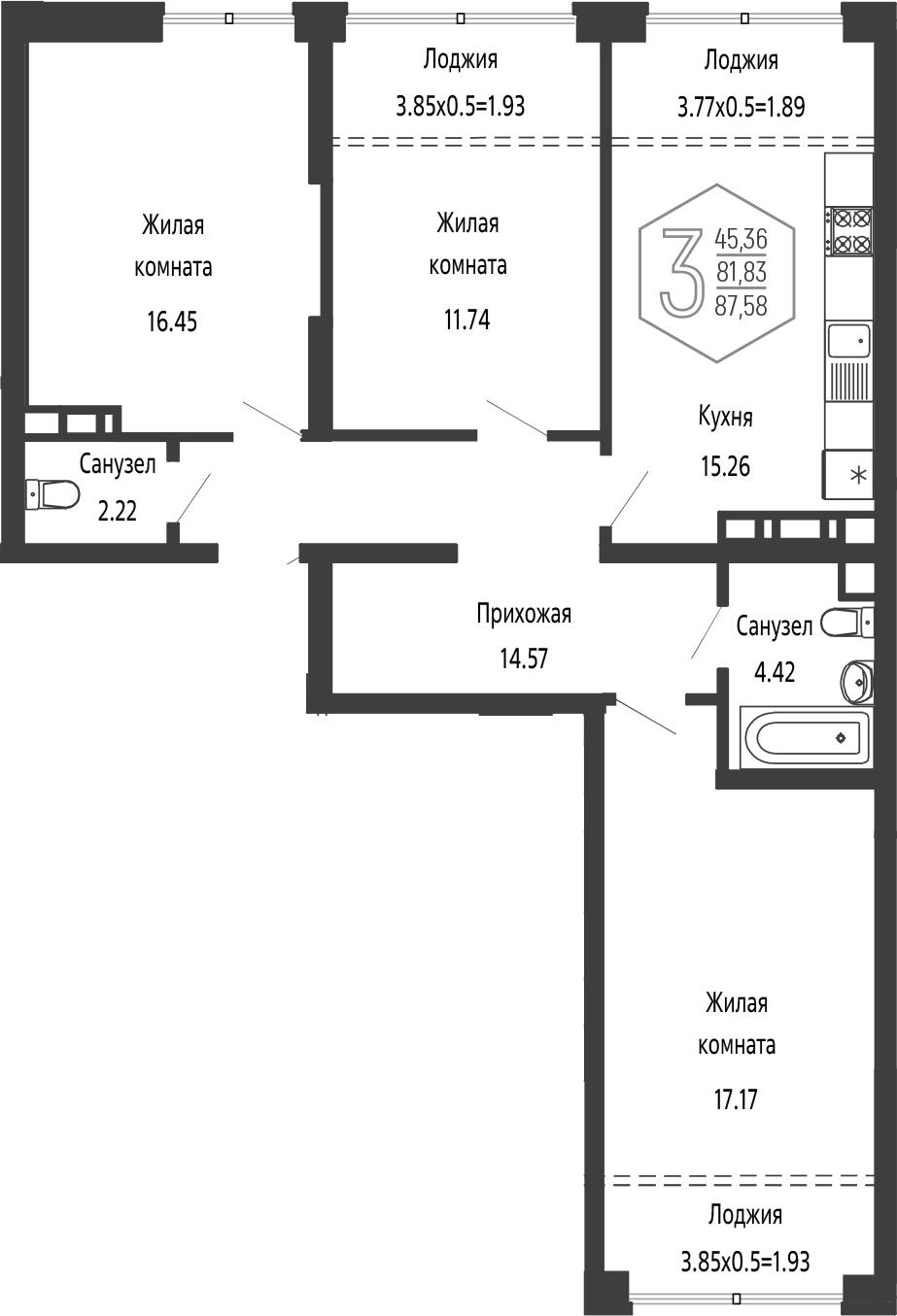 4+ комнаты, 81.83 м², 4/16 этаж, ЖК «Гарантия PRIME»