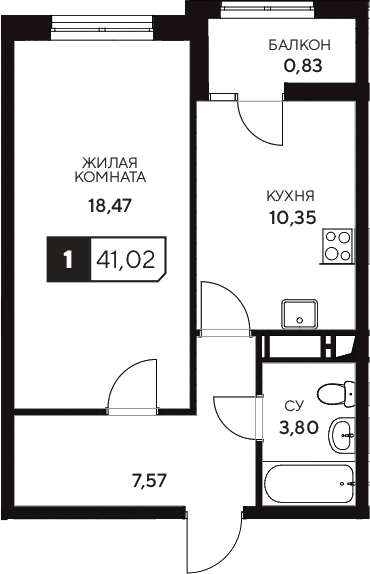 Продается 1-комн. квартира, 40.19 м²