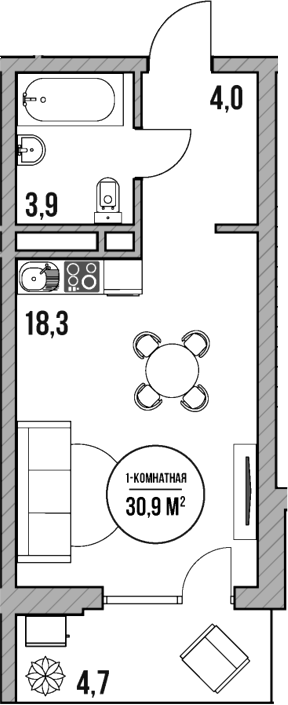 Студия, 26.2 м², 2/5 этаж, ЖК «МореТут»